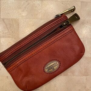 Fossil Brown Leather Zipper Pouch